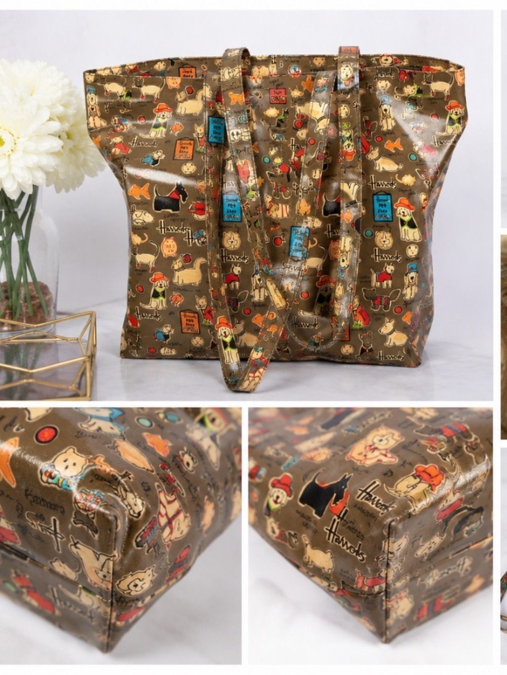 Harrods Pet Shop London Dog Cat Print Shopper Shoulder Tote Bag